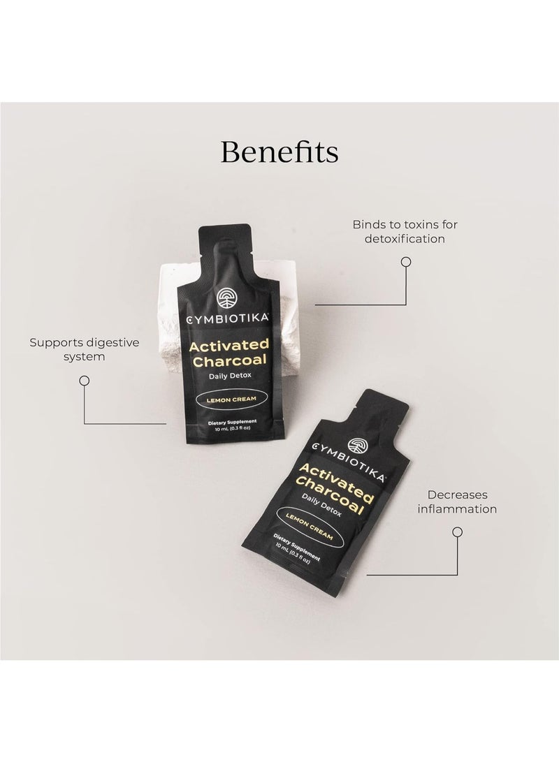 CYMBIOTIKA Activated Charcoal Liquid Supplement from Coconuts for Powerful Gut Health & Digestive Support, Reduces Bloating, Helps Detox, Vitamin E, Vegan, Lemon Cream Flavor, 26 Pack - Image 2